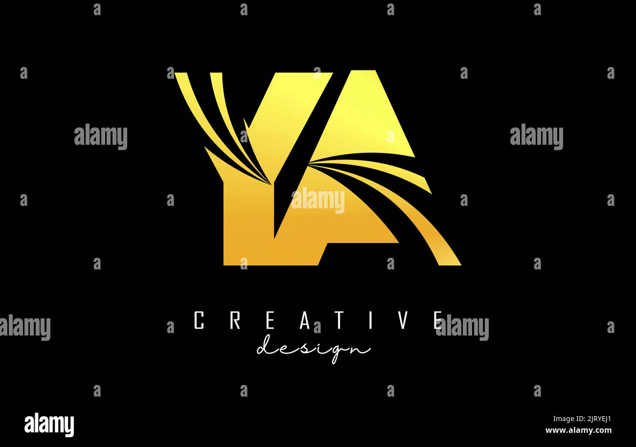 Lettera d'oro creativa YA y un logo con linee di punta e design del concetto di strada. Lettere con disegno geometrico. Illustrazione vettoriale con lettera e crea Illustrazione Vettoriale