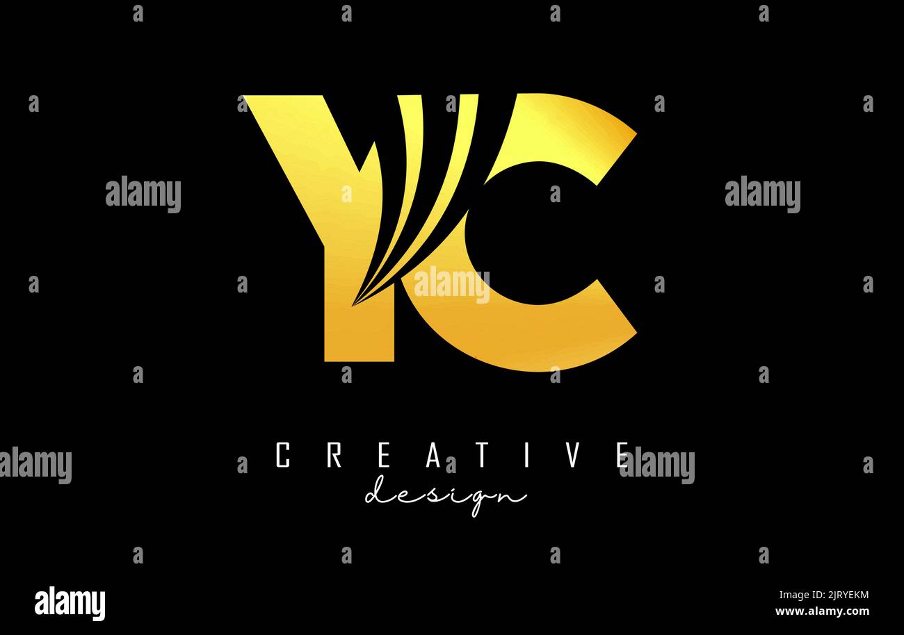 Lettera d'oro creativa Yc y c logo con linee di punta e design del concetto di strada. Lettere con disegno geometrico. Illustrazione vettoriale con lettera e crea Illustrazione Vettoriale