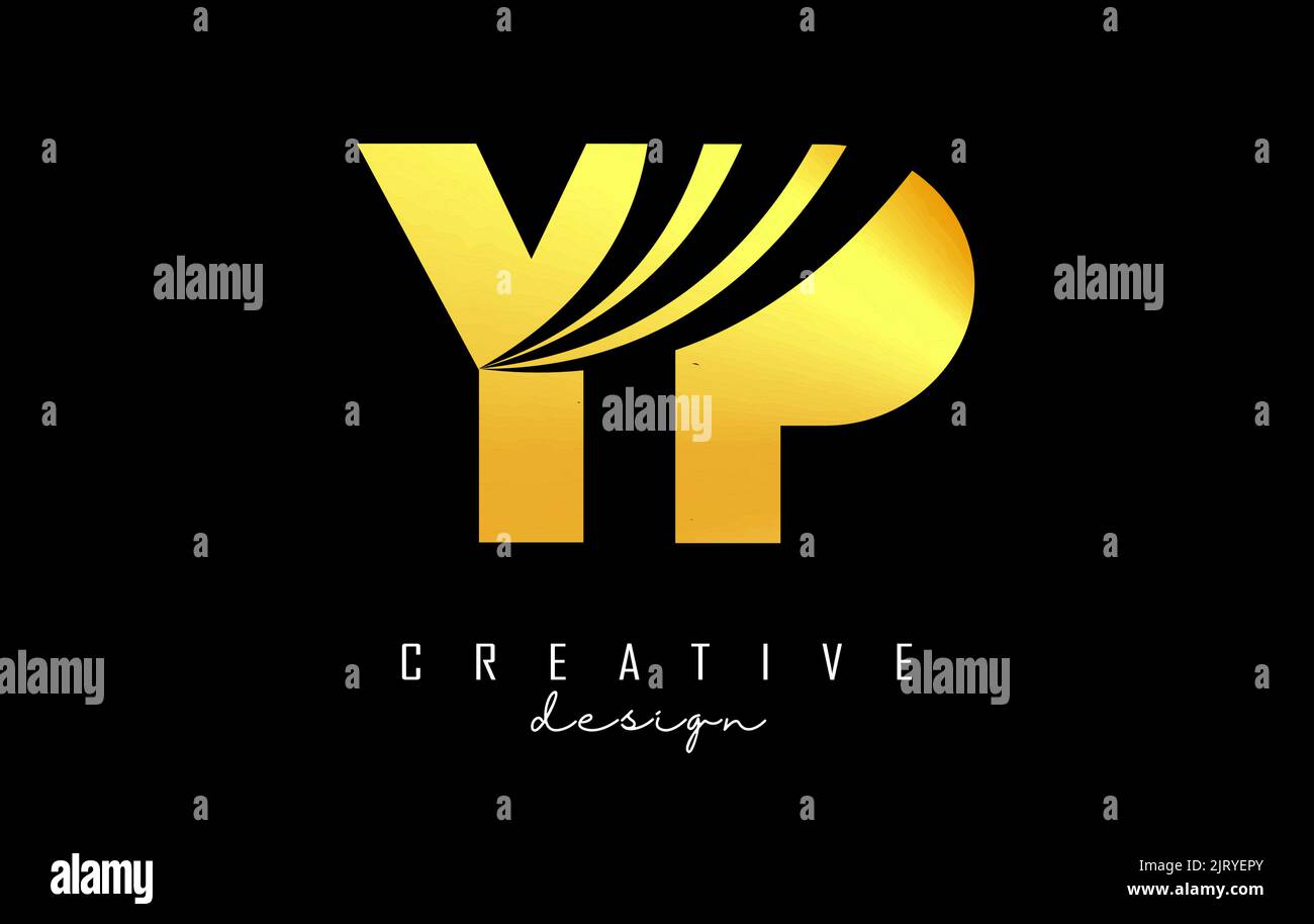 Lettera d'oro creativa YP y p logo con linee leader e design concetto di strada. Lettere con disegno geometrico. Illustrazione vettoriale con lettera e crea Illustrazione Vettoriale