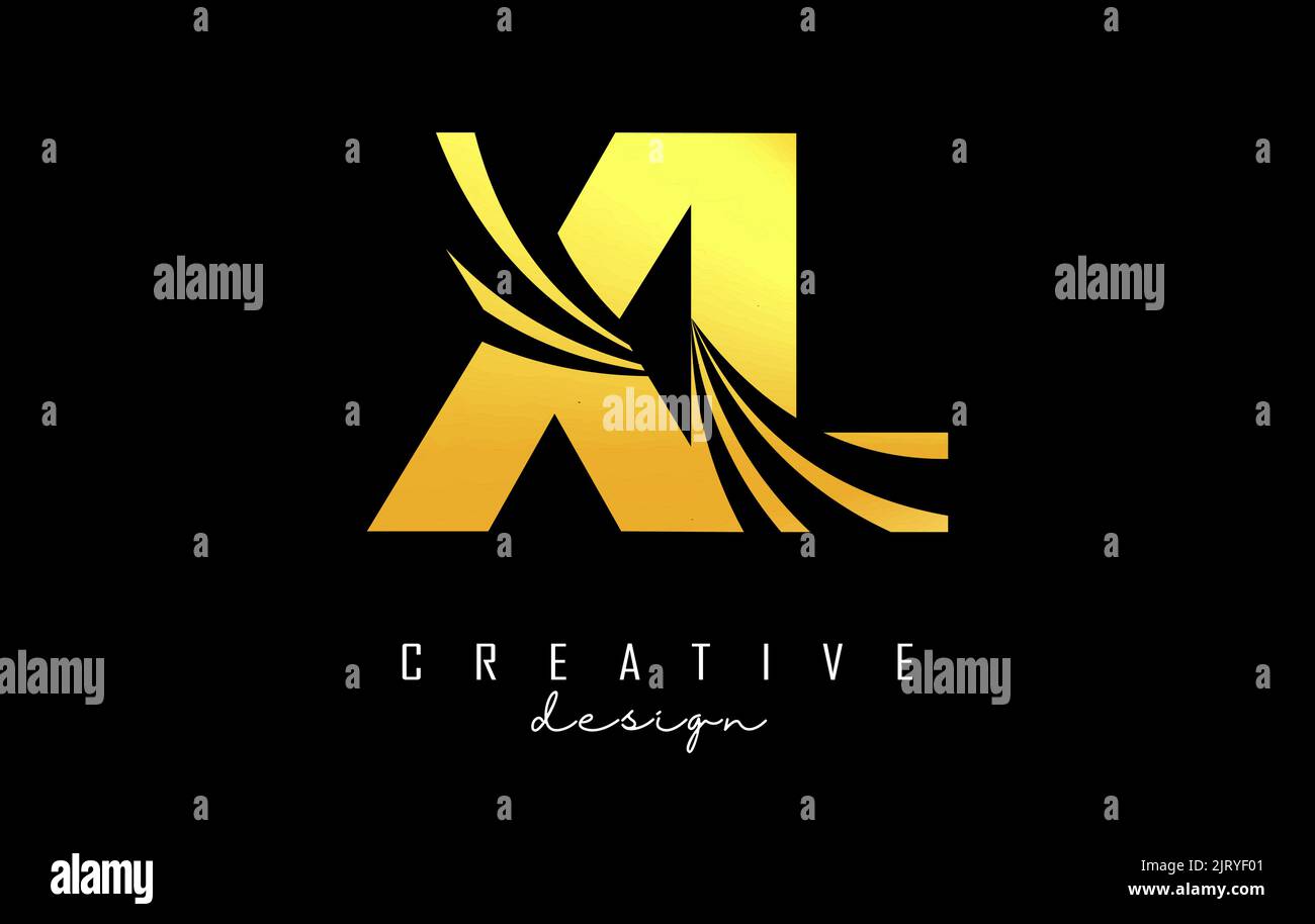 Lettera d'oro creativa XL x l logo con linee di punta e design concept stradale. Lettere con disegno geometrico. Illustrazione vettoriale con lettera e creati Illustrazione Vettoriale