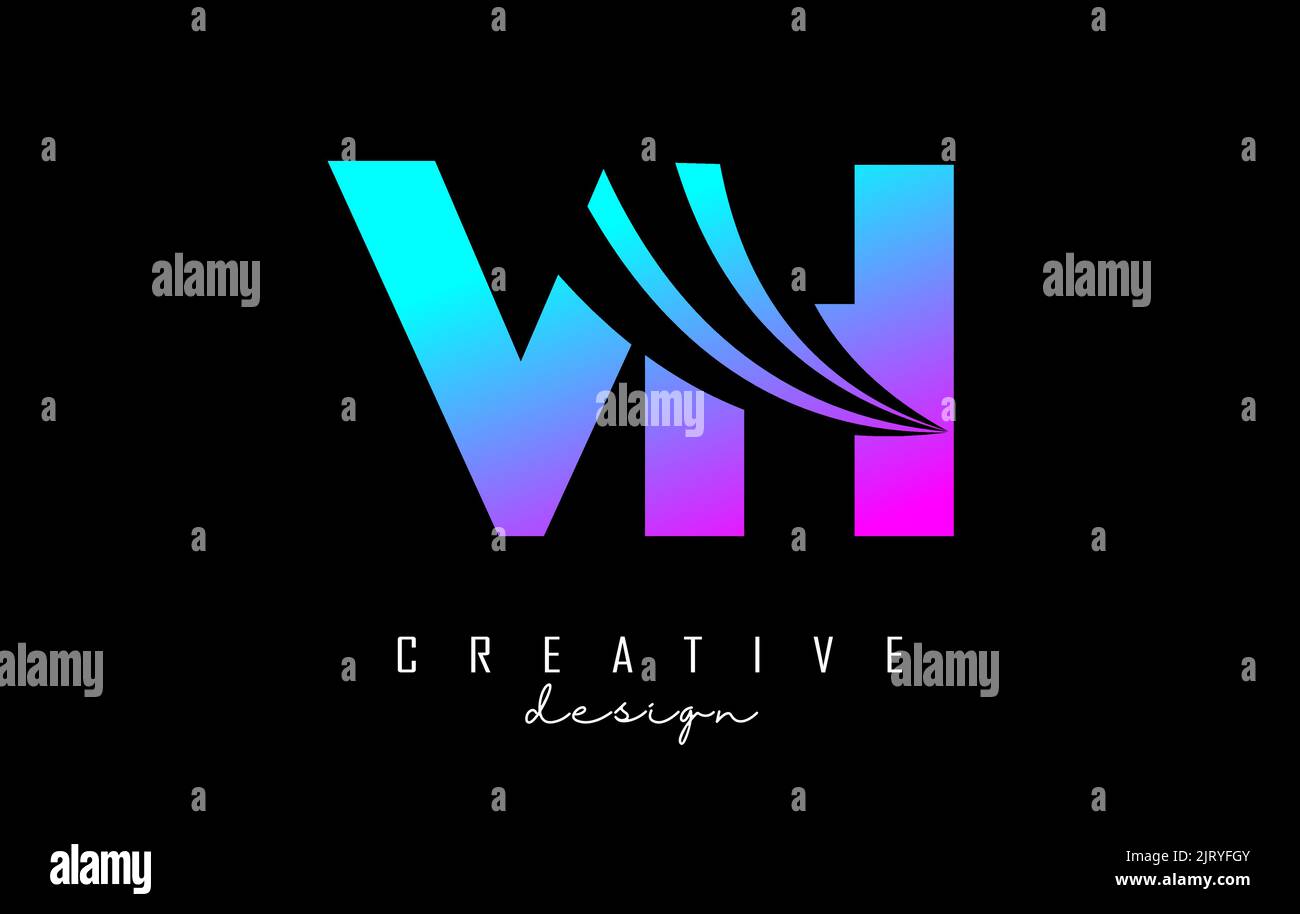 Lettera creativa colorata VH v h logo con linee di punta e concept design stradale. Lettere con disegno geometrico. Illustrazione vettoriale con lettera e cr Illustrazione Vettoriale