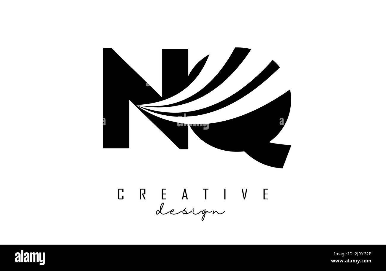Logo Creative Black Letter NQ n q con linee di punta e design di concetto stradale. Lettere con disegno geometrico. Illustrazione vettoriale con lettera e creat Illustrazione Vettoriale
