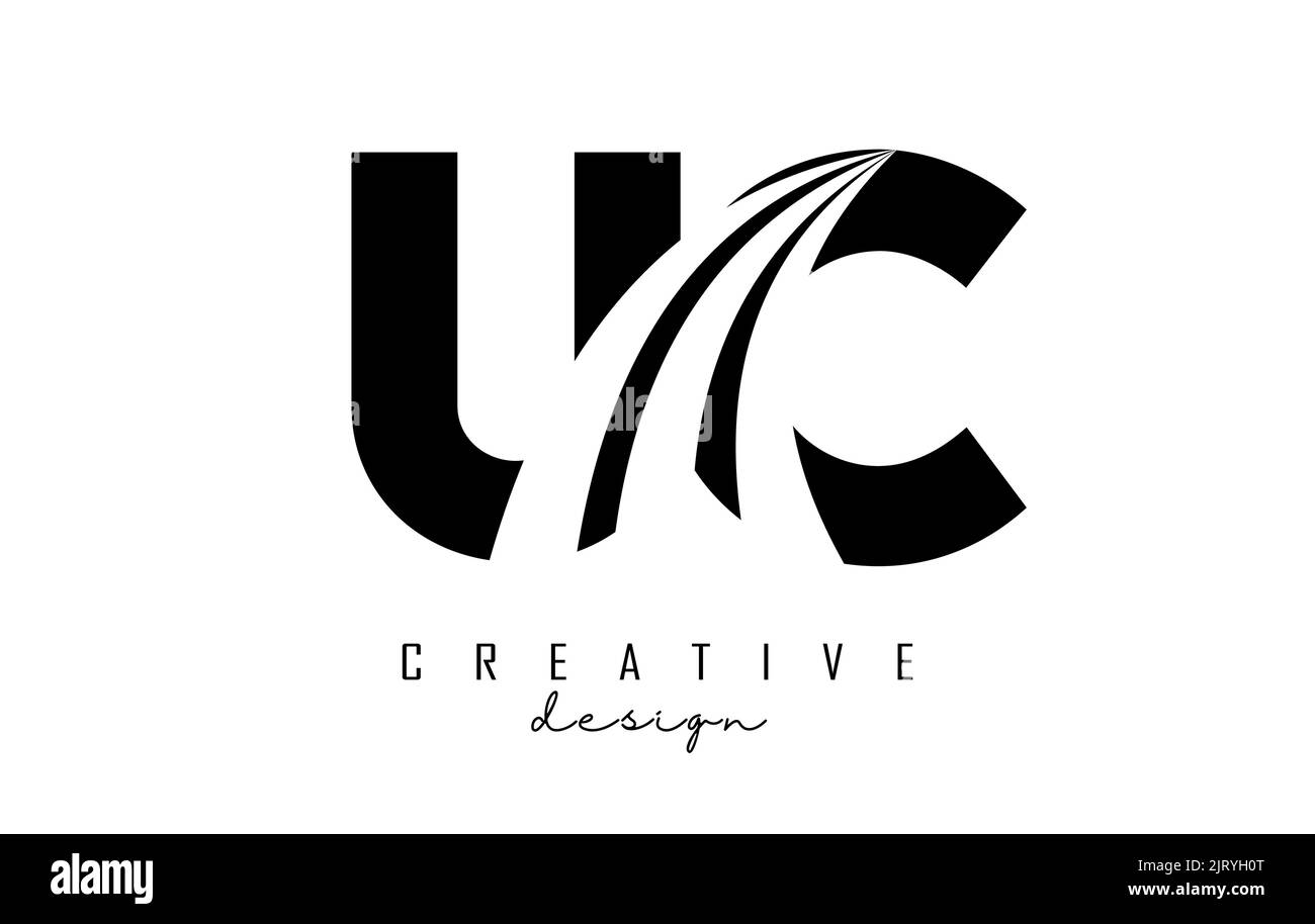 Logo UC u c con lettera nera creativa con linee di punta e design del concetto stradale. Lettere con disegno geometrico. Illustrazione vettoriale con lettera e creat Illustrazione Vettoriale