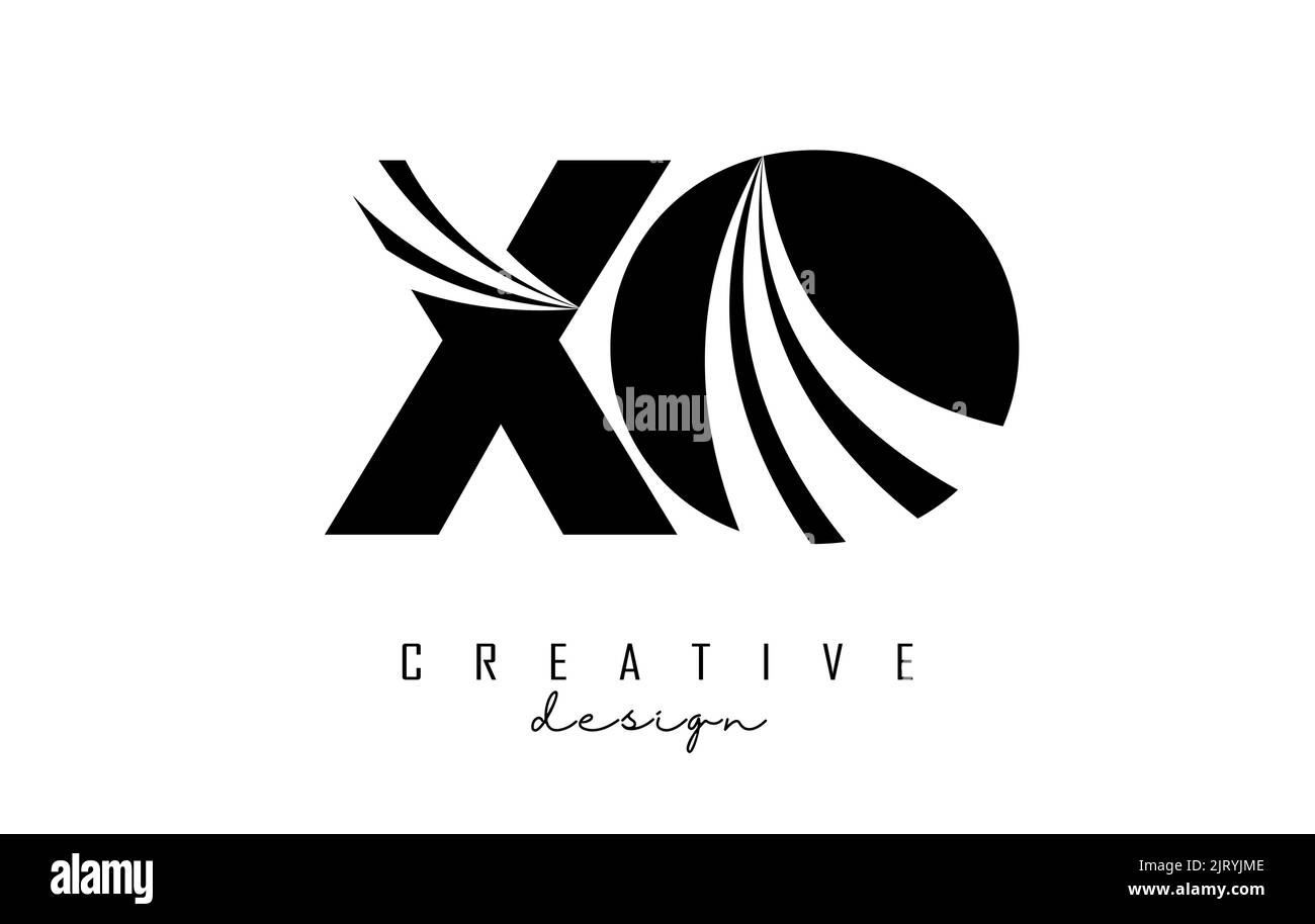 Logo XO x o con lettere nere creative con linee di punta e design del concetto stradale. Lettere con disegno geometrico. Illustrazione vettoriale con lettera e creat Illustrazione Vettoriale