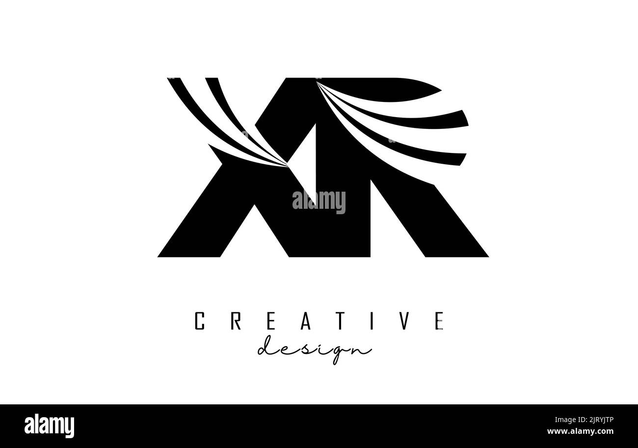 Logo Creative Black Letter XR x r con linee di punta e design di concetto stradale. Lettere con disegno geometrico. Illustrazione vettoriale con lettera e creat Illustrazione Vettoriale