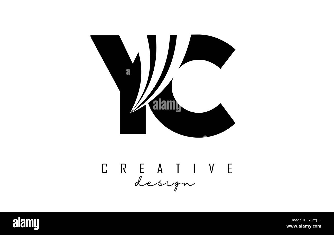 Logo Yc y c con lettere nere creative con linee di punta e design del concetto stradale. Lettere con disegno geometrico. Illustrazione vettoriale con lettera e creat Illustrazione Vettoriale