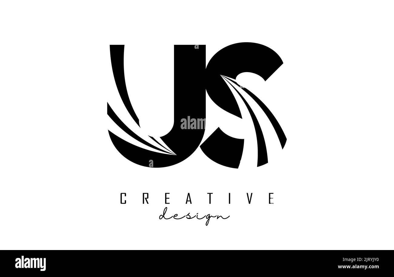 Creative black letter US u s logo con linee di punta e concept design stradale. Lettere con disegno geometrico. Illustrazione vettoriale con lettera e creat Illustrazione Vettoriale