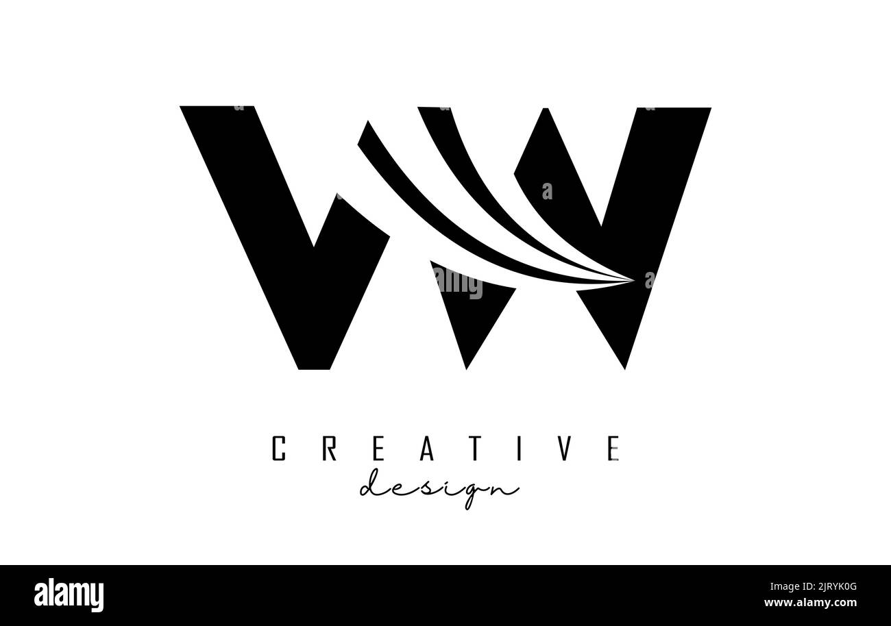 Logo Creative Black Letter VW v w con linee di punta e design stradale. Lettere con disegno geometrico. Illustrazione vettoriale con lettera e creat Illustrazione Vettoriale