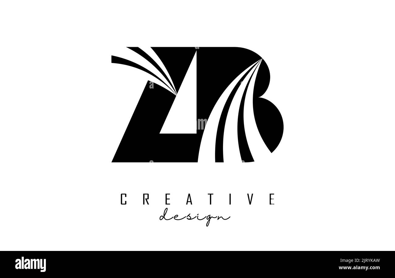 Logo Creative Black Letter ZB z b con linee di punta e design del concetto stradale. Lettere con disegno geometrico. Illustrazione vettoriale con lettere. Illustrazione Vettoriale