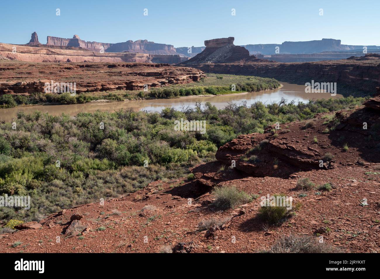 Green River e The Turks Head, Canyonlands National Park, Utah. Foto Stock