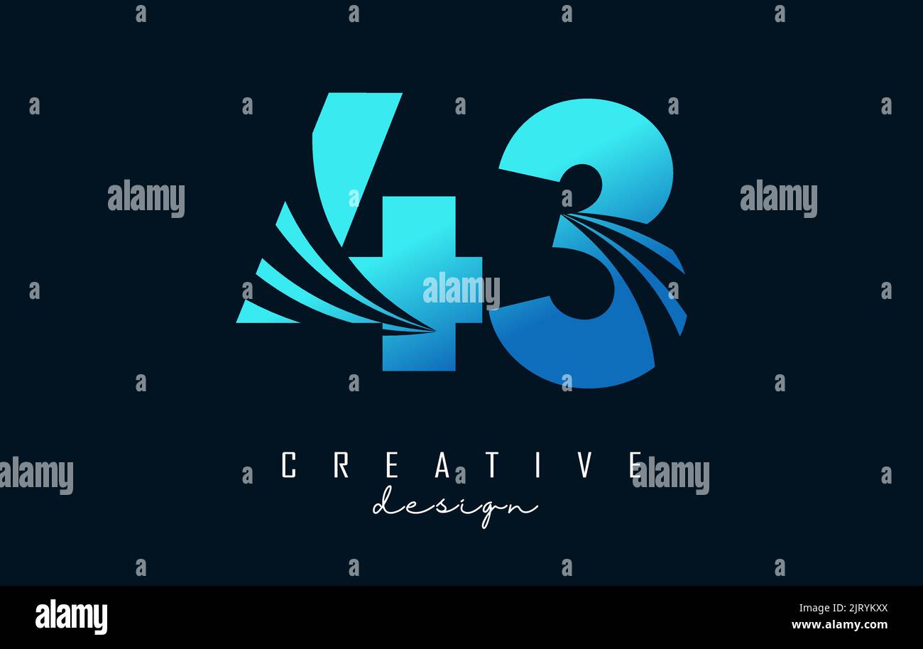 Logo numero 43 4 3 creativo con linee di punta e design di concetto stradale. Numero con disegno geometrico. Illustrazione vettoriale con numero e taglio creativo Illustrazione Vettoriale