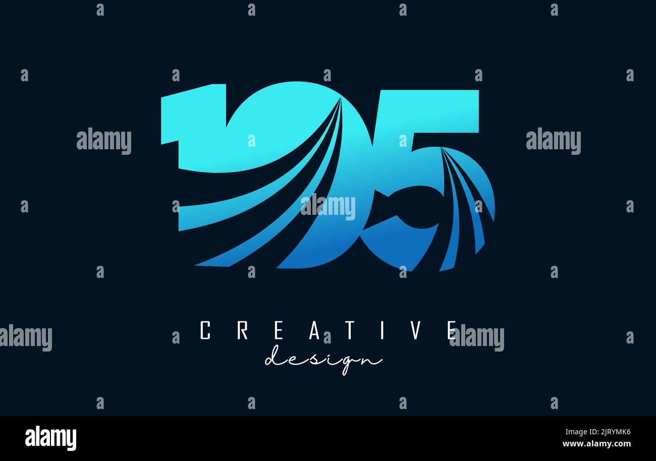 Logo numero 105 creativo con linee di punta e design di concetto stradale. Lettera con disegno geometrico. Illustrazione vettoriale con numero e tagli creativi. Illustrazione Vettoriale