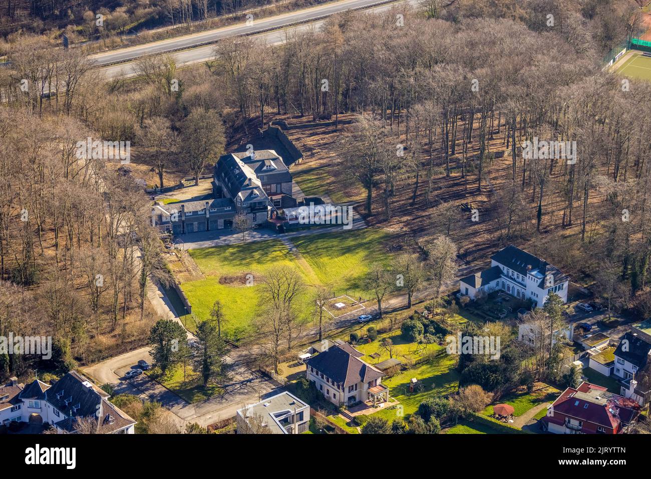 Vista aerea, Villa Hohenhof, protesta dei cittadini dopo la abbattimento di un mammut e numerosi spruces, architetto Henry van de Velde, Art Nouveau, Museo H Foto Stock