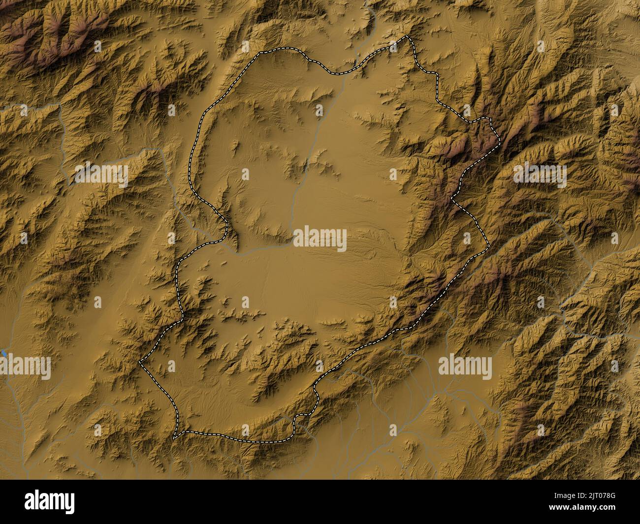 Logar, provincia dell'Afghanistan. Mappa di altitudine colorata con laghi e fiumi Foto Stock