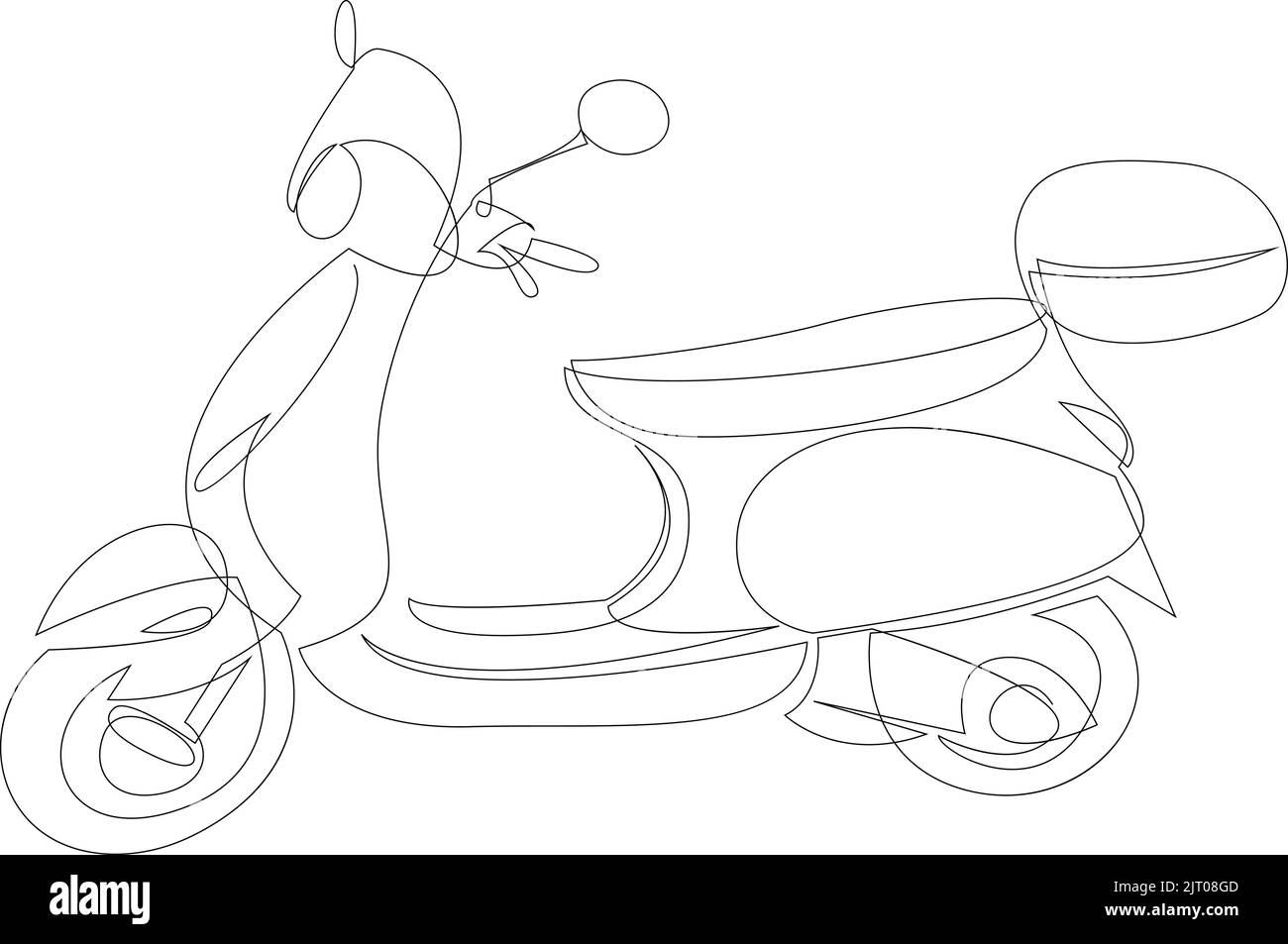 Scooter classico disegno continuo a una linea. Moto scooter classico. Logo Asian vintage per moto d'osso. Illustrazione vettoriale Illustrazione Vettoriale
