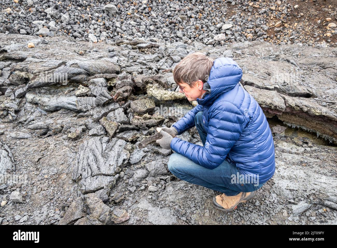 Fagradalfjall Lava Field vicino a Grindavik, Penisola di Reykjanes, Islanda Foto Stock