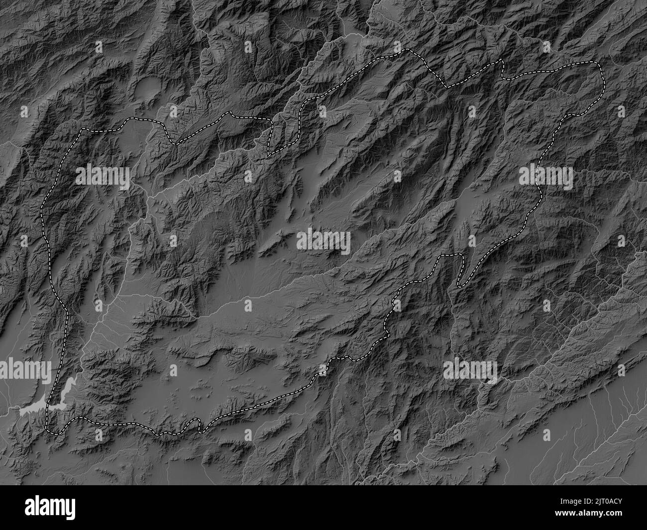Uruzgan, provincia dell'Afghanistan. Mappa in scala di grigi con laghi e fiumi Foto Stock