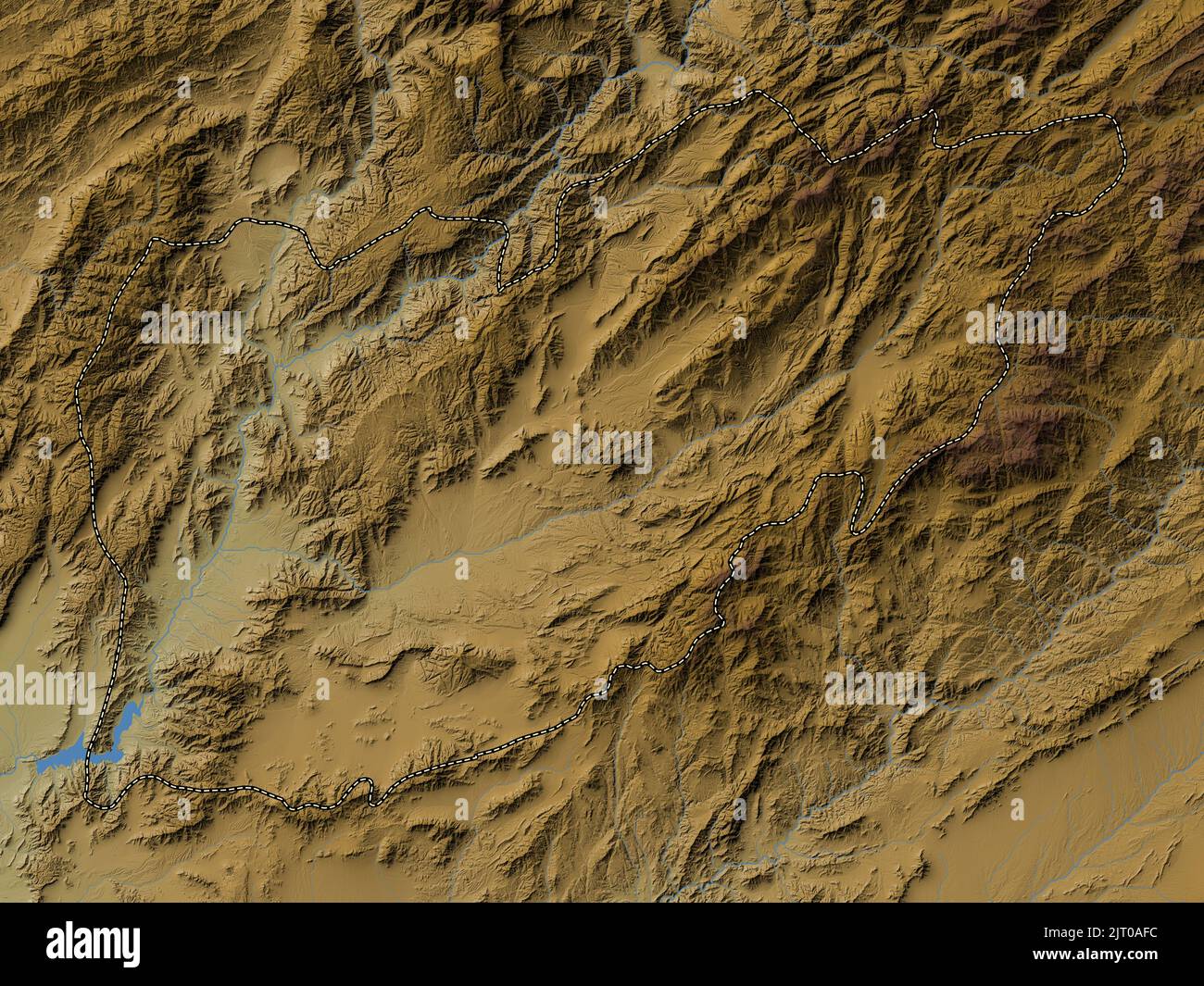 Uruzgan, provincia dell'Afghanistan. Mappa di altitudine colorata con laghi e fiumi Foto Stock