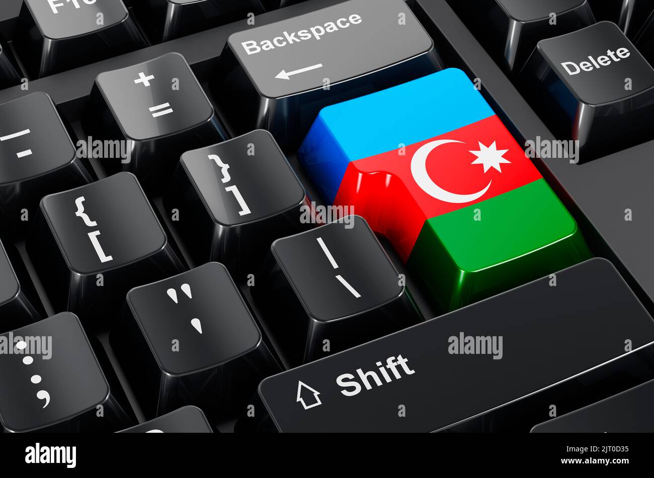 Bandiera azerbaigiana dipinta sulla tastiera del computer. Commercio in linea, l'istruzione nel concetto dell'Azerbaigian. Rendering 3D Foto Stock