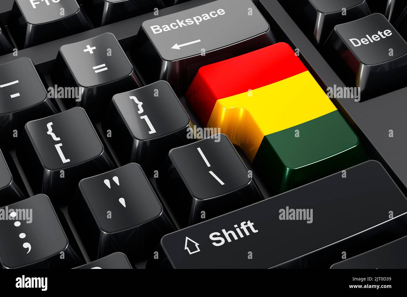 Bandiera boliviana dipinta sulla tastiera del computer. Commercio in linea, concetto di formazione in Bolivia. Rendering 3D Foto Stock