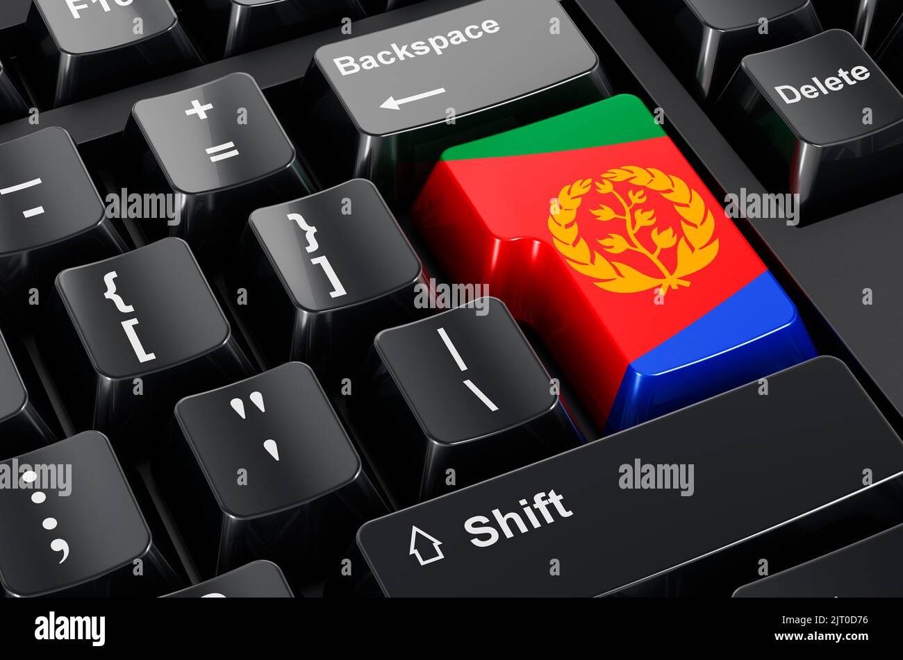 Bandiera eritrea dipinta sulla tastiera del computer. Commercio in linea, formazione nel concetto di Eritrea. Rendering 3D Foto Stock