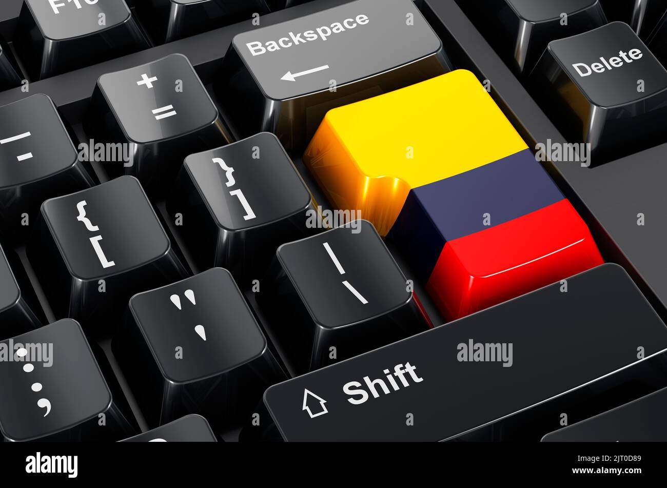 Bandiera colombiana dipinta sulla tastiera del computer. Business online, istruzione in Colombia concetto. Rendering 3D Foto Stock
