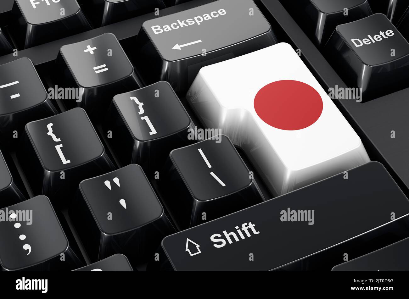 Bandiera giapponese dipinta sulla tastiera del computer. Commercio in linea, concetto di formazione in Giappone. Rendering 3D Foto Stock