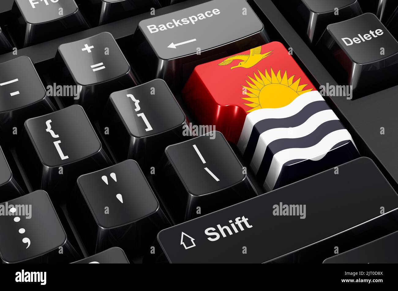 Bandiera Kiribatian dipinta sulla tastiera del computer. Commercio in linea, formazione nel concetto di Kiribati. Rendering 3D Foto Stock