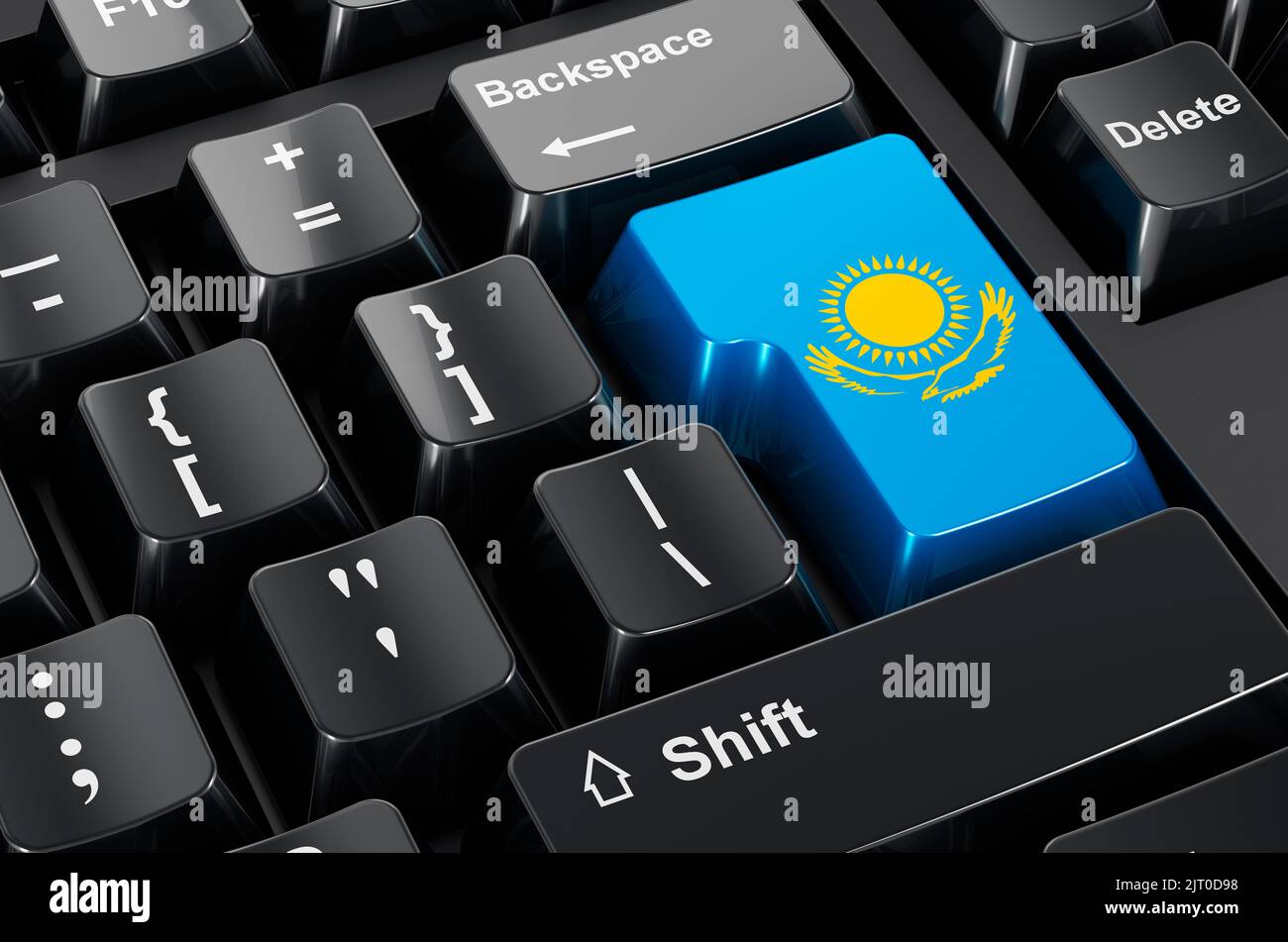 Bandiera kazaka dipinta sulla tastiera del computer. Commercio in linea, concetto di formazione in Kazakhstan. Rendering 3D Foto Stock