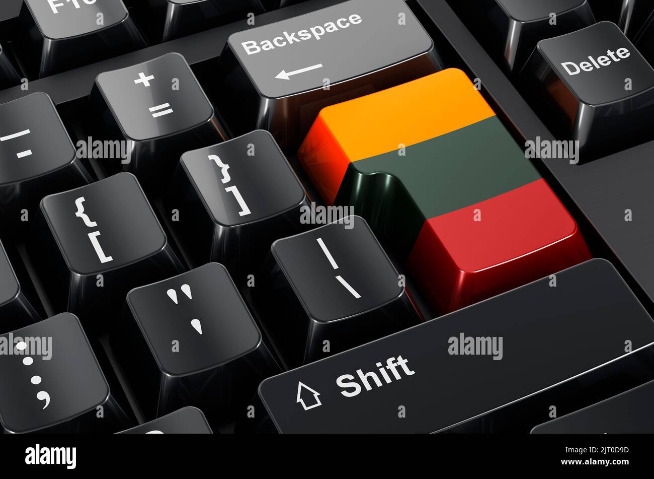 Bandiera lituana dipinta sulla tastiera del computer. Commercio in linea, concetto di formazione in Lituania. Rendering 3D Foto Stock