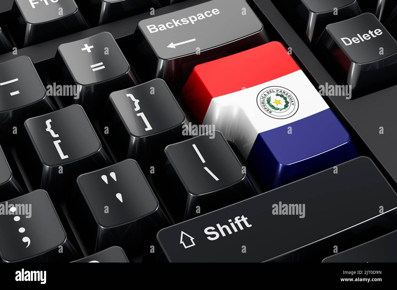 Bandiera del Paraguayan dipinta sulla tastiera del computer. Commercio in linea, formazione nel concetto del Paraguay. Rendering 3D Foto Stock