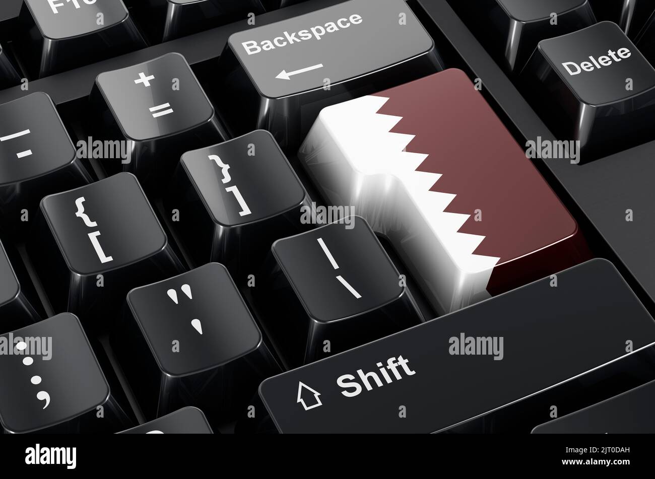 Bandiera Qatari dipinta sulla tastiera del computer. Business online, istruzione in Qatar concetto. Rendering 3D Foto Stock