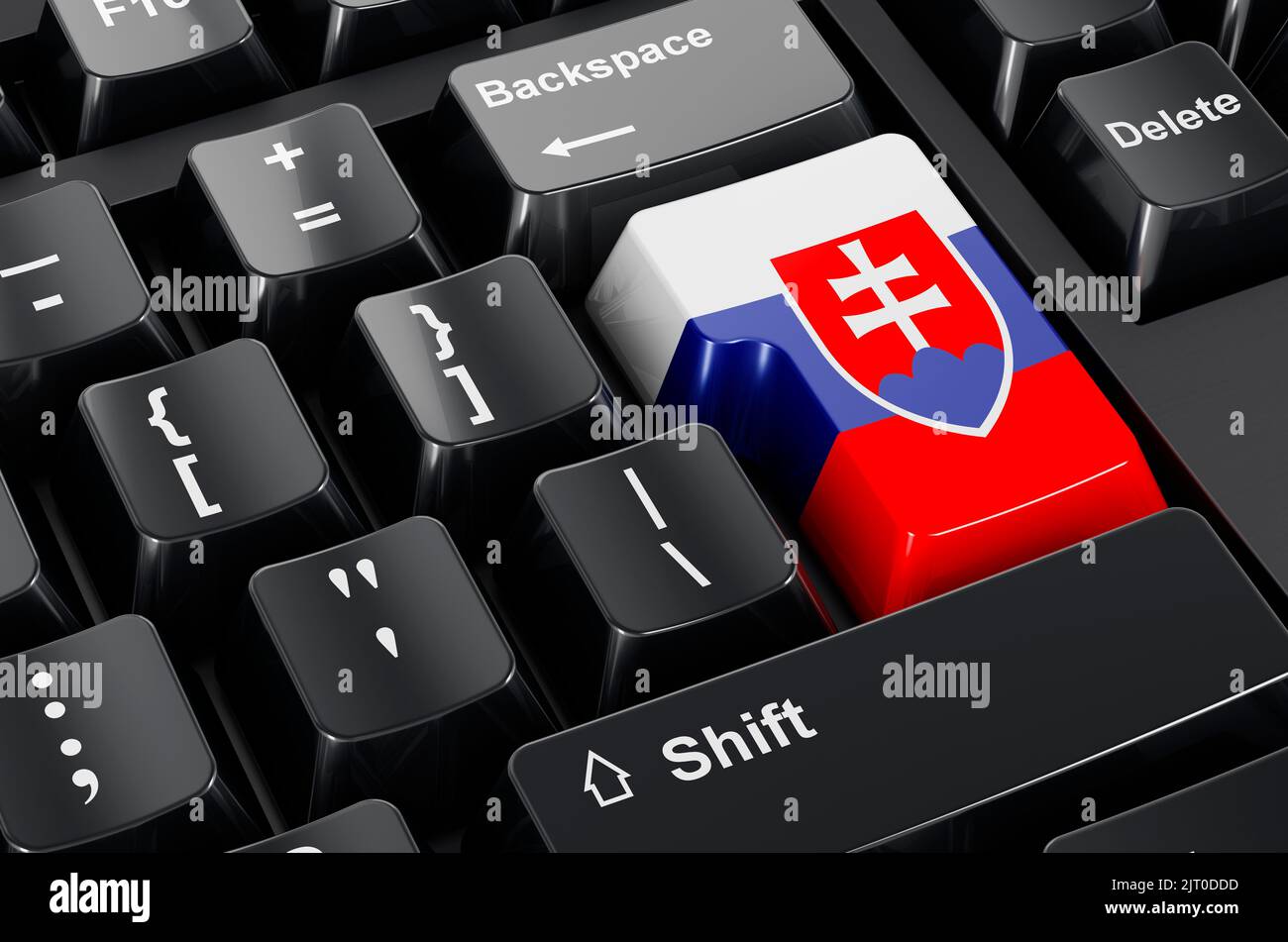 Bandiera slovacca dipinta sulla tastiera del computer. Commercio in linea, concetto di formazione in Slovacchia. Rendering 3D Foto Stock