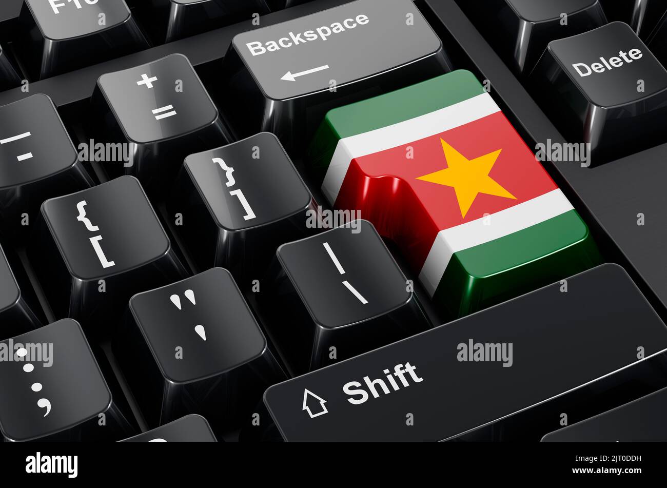 Bandiera surinamese dipinta sulla tastiera del computer. Business online, istruzione in Suriname concetto. Rendering 3D Foto Stock