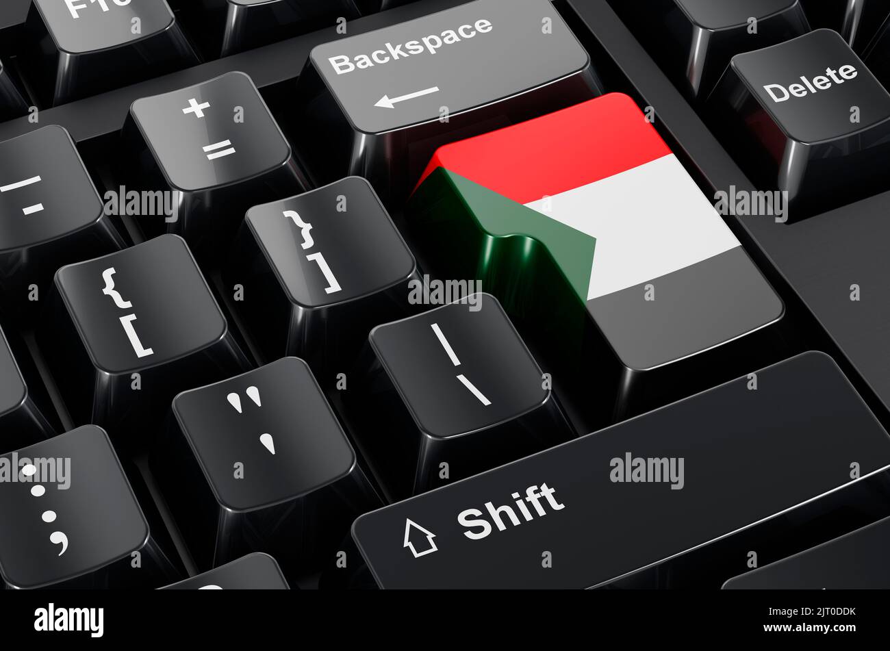 Bandiera sudanese dipinta sulla tastiera del computer. Commercio in linea, concetto di formazione in Sudan. Rendering 3D Foto Stock
