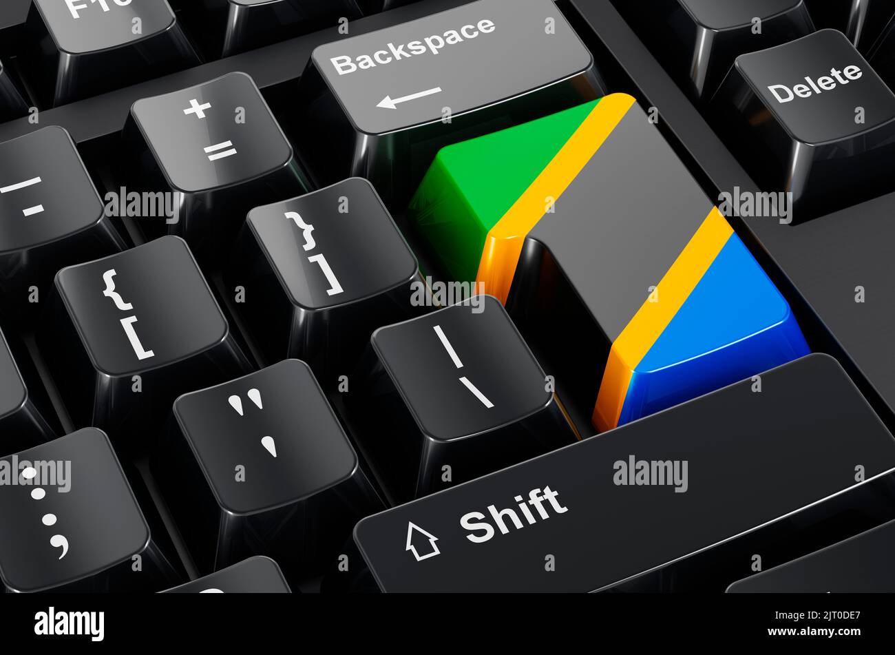 Bandiera tanzaniana dipinta sulla tastiera del computer. Commercio in linea, concetto di istruzione in Tanzania. Rendering 3D Foto Stock