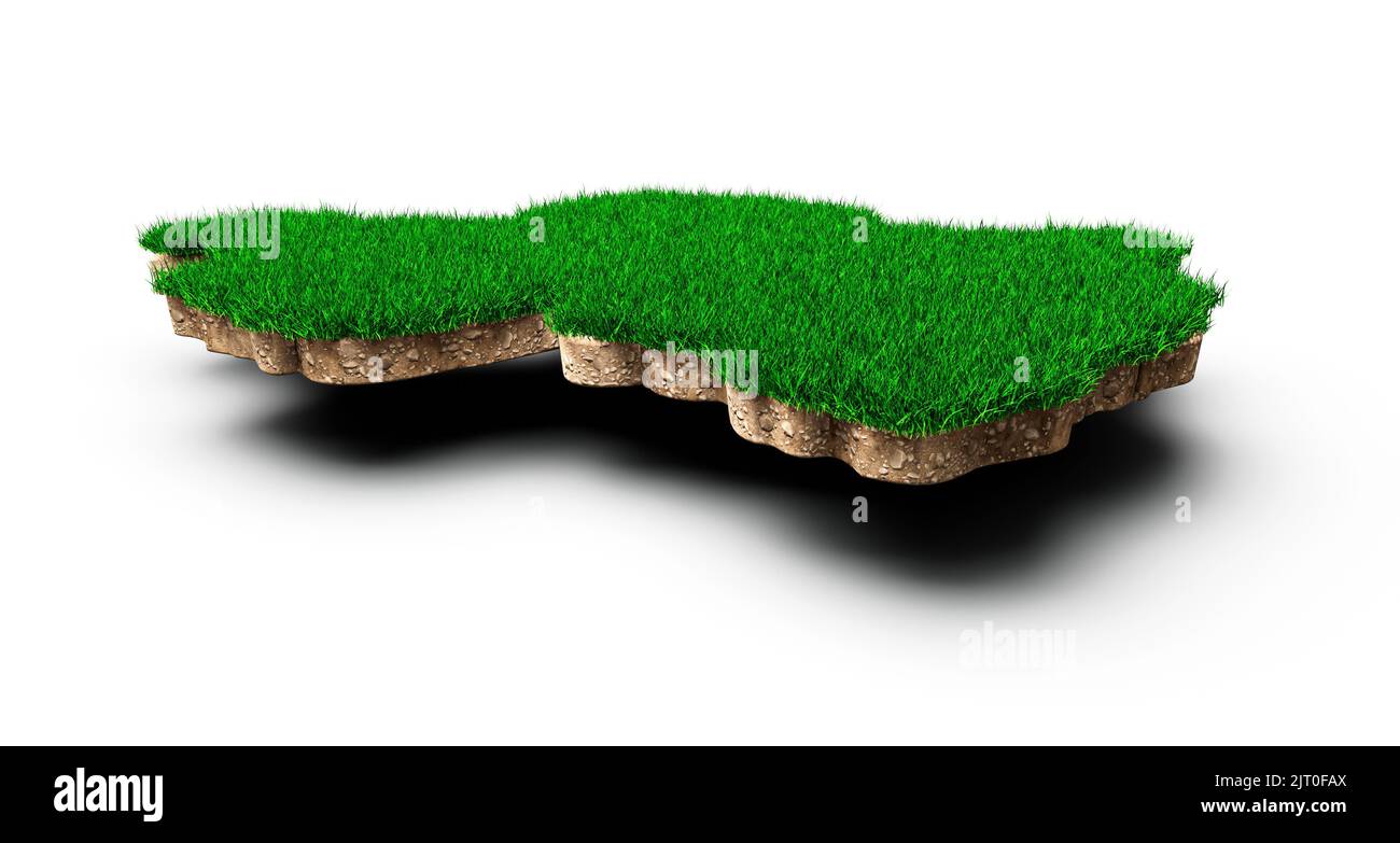 Un'illustrazione del 3D della mappa del Ruanda con la struttura dell'erba e del suolo su sfondo bianco Foto Stock