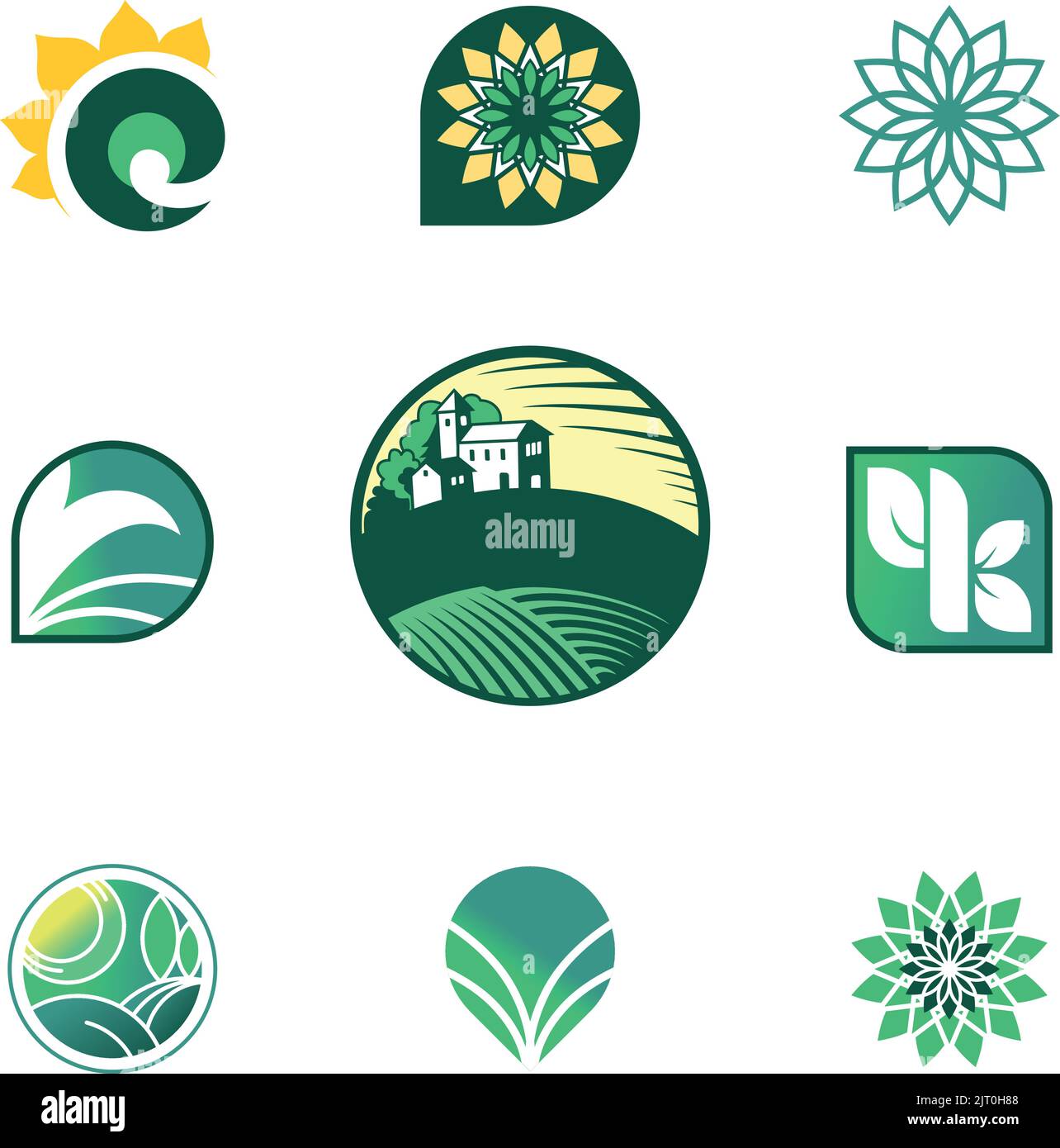 Set di modelli di logo per l'agricoltura ecologica Illustrazione Vettoriale