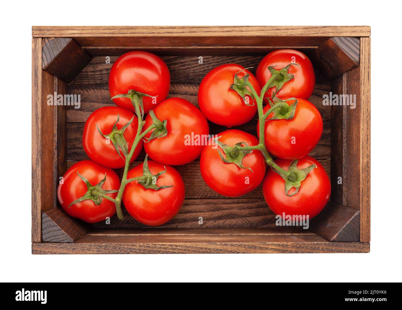 pomodoro in una scatola percorso isolato su bianco Foto Stock