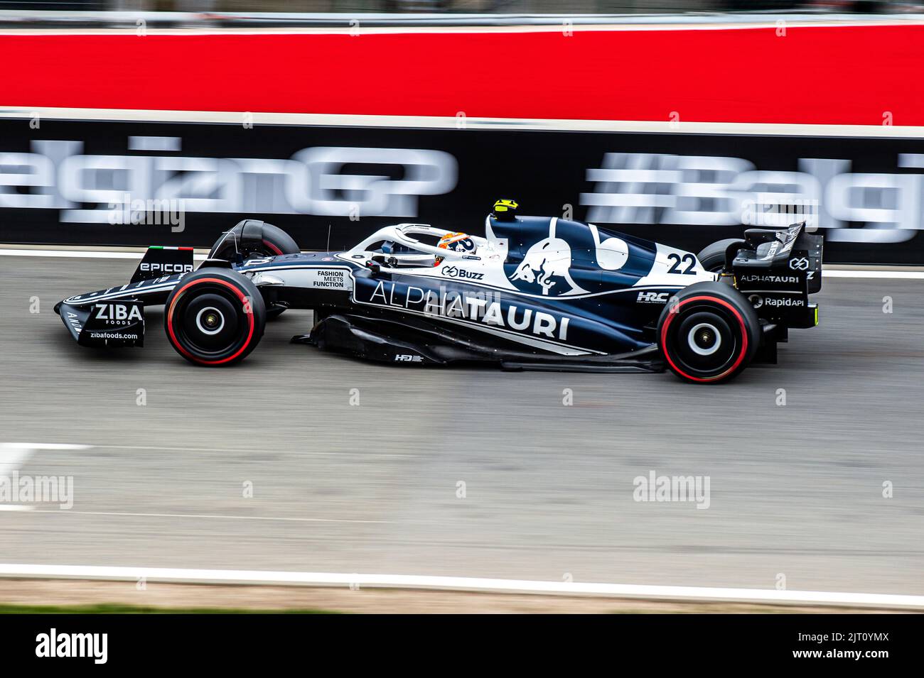 La Scuderia AlphaTauri, pilota giapponese Yuki Tsunoda, ha ritratto in azione durante la terza sessione di prove libere al Gran Premio del Belgio F1, a Spa-Francorchamps, sabato 27 agosto 2022. Il Gran Premio di Formula uno di Spa-Francorchamps si svolge questo fine settimana, dal 26th al 28th agosto. FOTO DI BELGA JONAS ROOSENS Foto Stock