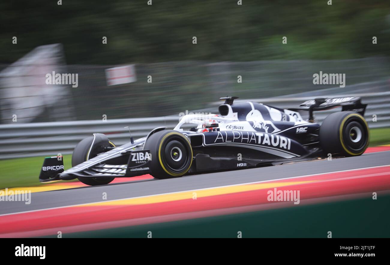 La Scuderia AlphaTauri, pilota francese Pierre Gasly, ha ritratto in azione durante i preparativi in vista del Gran Premio del Belgio F1, a Spa-Francorchamps, sabato 27 agosto 2022. Il Gran Premio di Formula uno di Spa-Francorchamps si svolge questo fine settimana, dal 26th al 28th agosto. BELGA PHOTO VIRGINIE LEFOUR Foto Stock