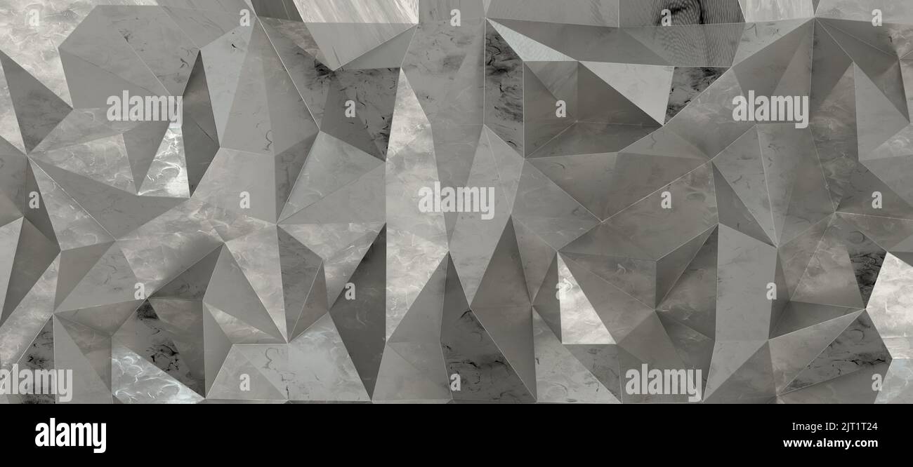 Un rendering 3D della parete poligonale d'argento Foto Stock
