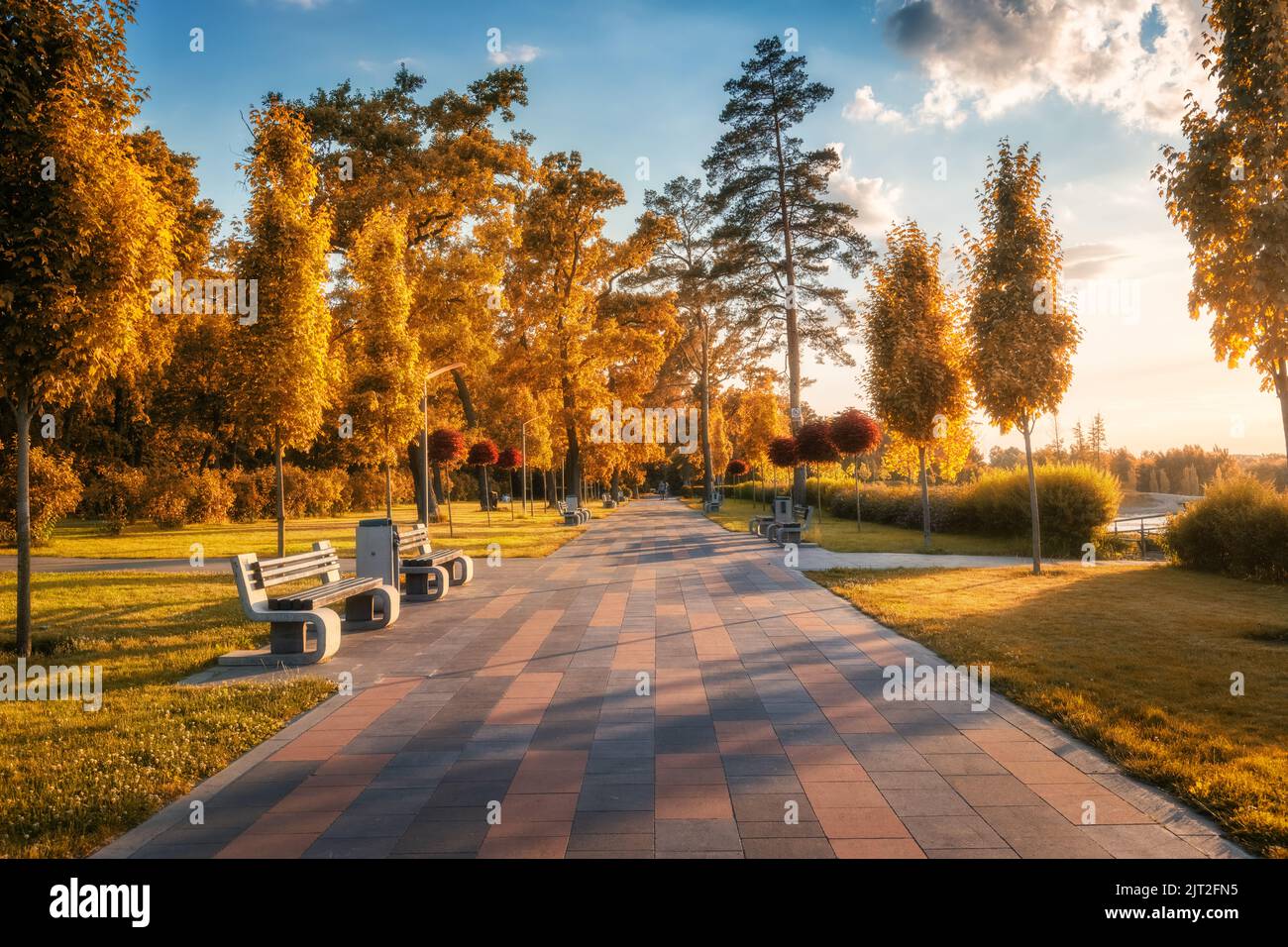 Bellissimo parco a Buha, Ucraina prima della guerra in autunno Foto Stock