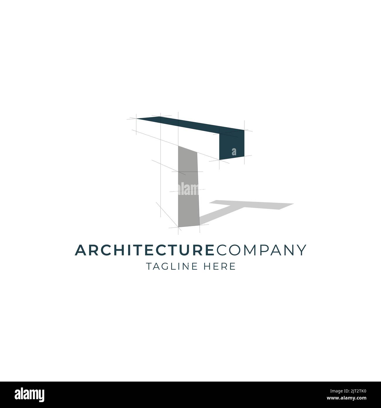 Logo lettera T iniziale con griglia di costruzione immagine vettoriale. Design del logo di costruzione con icona a forma di lettera t immagine vettoriale Illustrazione Vettoriale