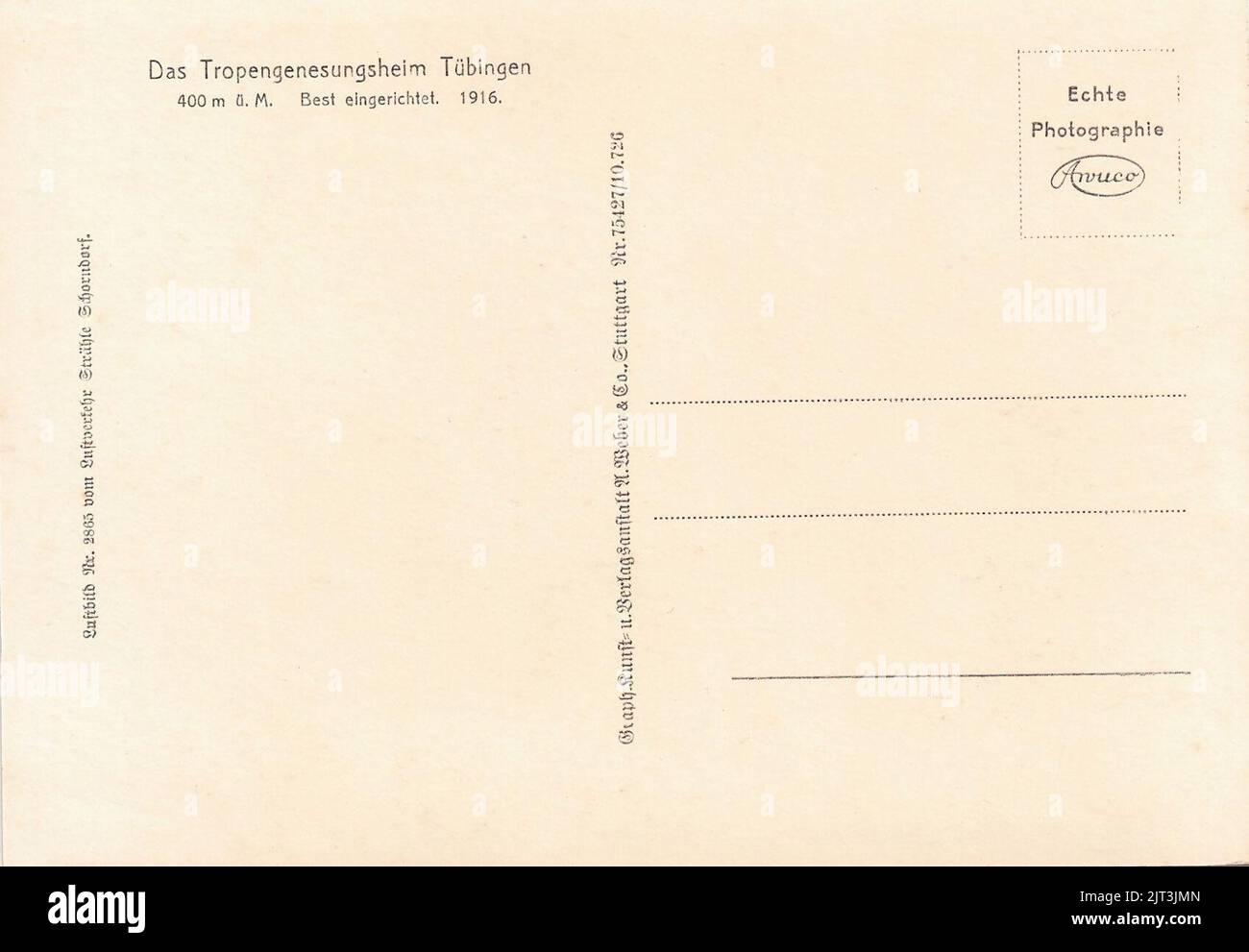 Tropengenesungsheim, Luftaufnahme 2865 Strähle (AK 75427 A Weber Stgt 1916) R. Foto Stock