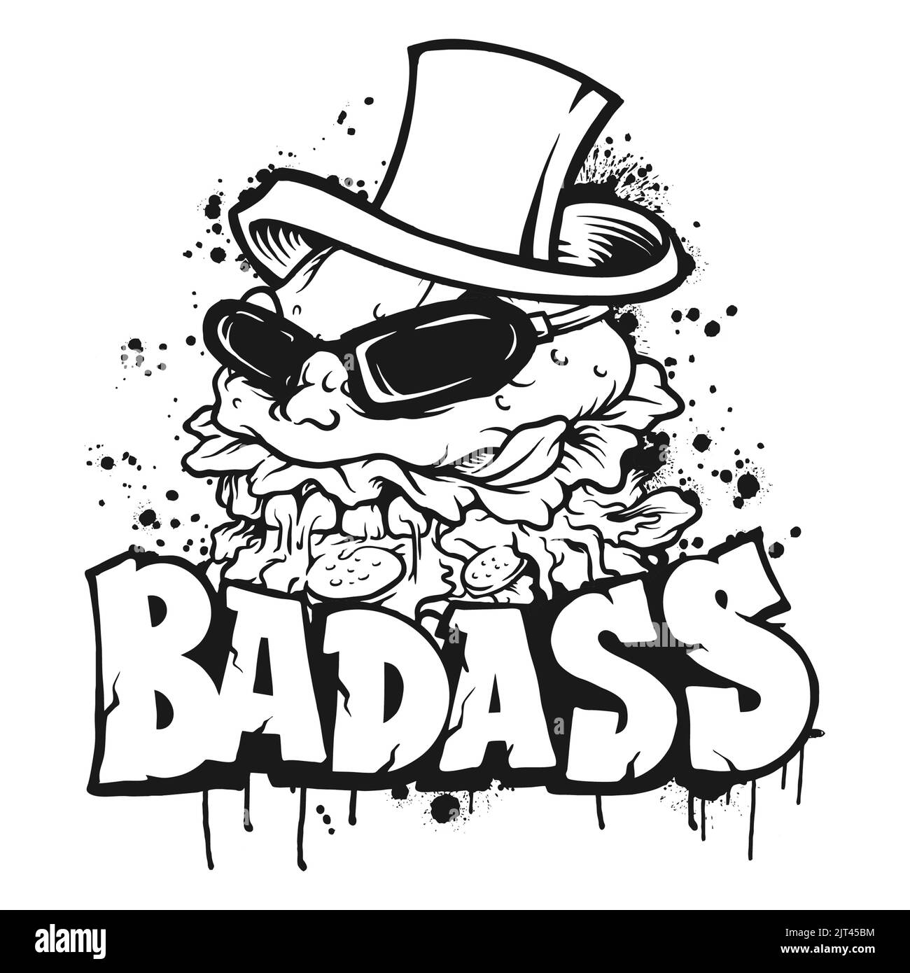 Badass Fast Food Hamb Silhouette illustrazioni vettoriali per il tuo lavoro Logo, mascotte merchandise t-shirt, adesivi e disegni di etichette, poster, vettura di benvenuto Foto Stock