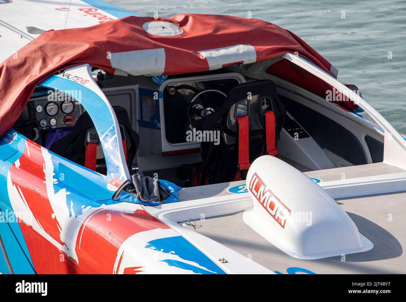 Cowes, Regno Unito, 27 agosto 2022, in motoscafo in preparazione per la Cowes Torquay Cowes Barcha a motore Race, Martin Augustus/ Alamy Live News Foto Stock