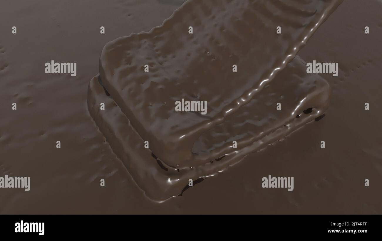 Cioccolato nero caduta cibo sano super slow motion 1000 fps 3D rendering Foto Stock