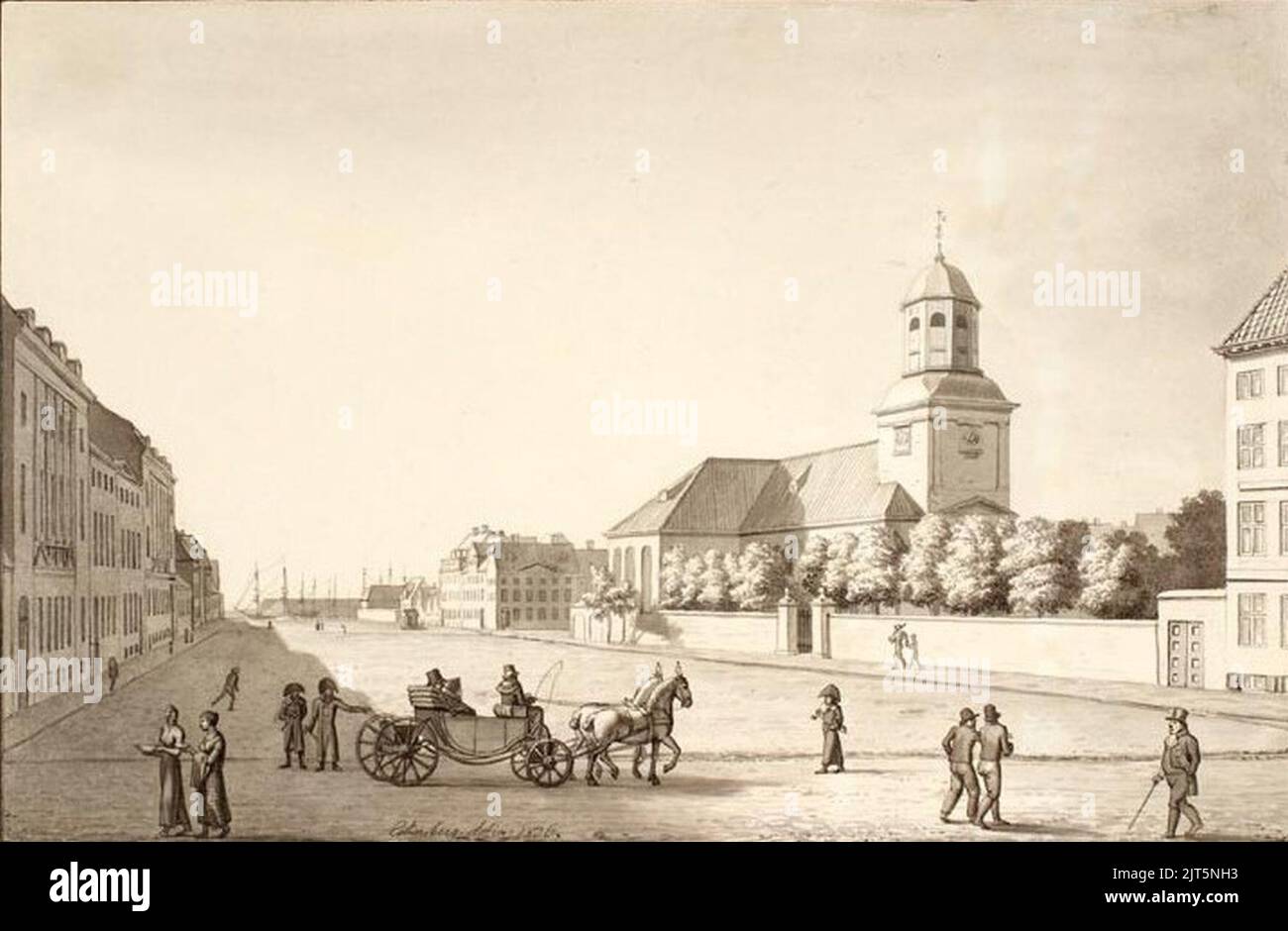 Udsigt su Sankt Annæ plads med Garnisonskirken (1806). Foto Stock