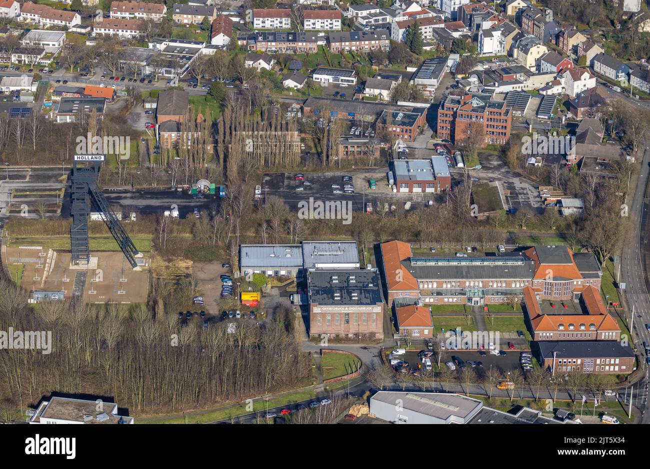 Vista aerea, Olanda Colliery e area della torre risviluppata a Wattenscheid a Bochum, zona della Ruhr, Renania settentrionale-Vestfalia, Germania, attività minerarie, Bochum, DE, UE Foto Stock